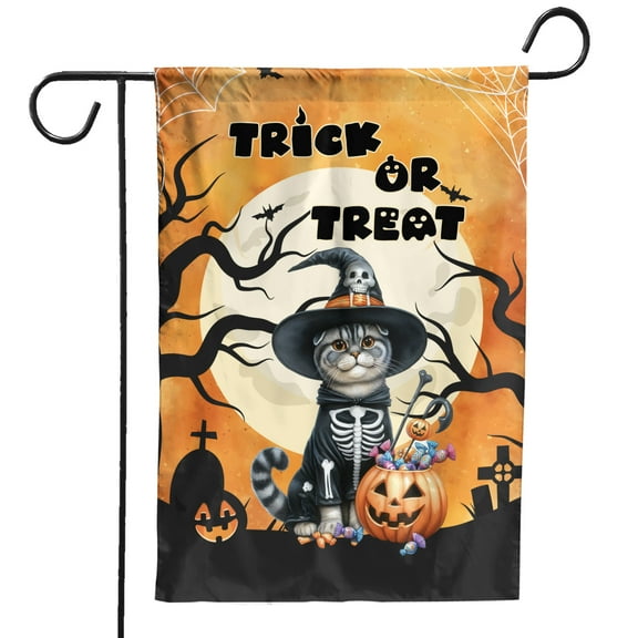 Trick or Treat Scottish Fold Needs Candy Happy Halloween Night Garden Flag 12x18in Double Sided Cat Lover Kitten Owner Gifts Outdoor Decor - 02020