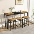 thumbnail image 3 of Modern High Top Table Set for 3, Brown Rectangle Kitchen Dining Table Set Metal Frame, Small Space Counter Height Pub Bistro Set with 1 Table & 3 Stools, 3 of 9