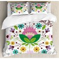 thumbnail image 1 of Coneflower Duvet Cover Set King Size, Live Laugh Groıw Phrase with Various Flower Motifs on a Plain Background, Decorative 3 Piece Bedding Set with 2 Pillow Shams, Multicolor, by Ambesonne, 1 of 3