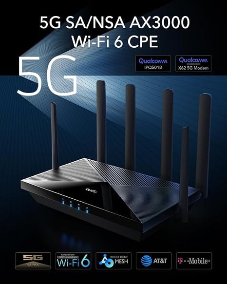 Cudy P5 AX3000 5G WiFi 6 Router, Dual SIM Cellular Router with VPN and Detachable Antennas for Home and Travel