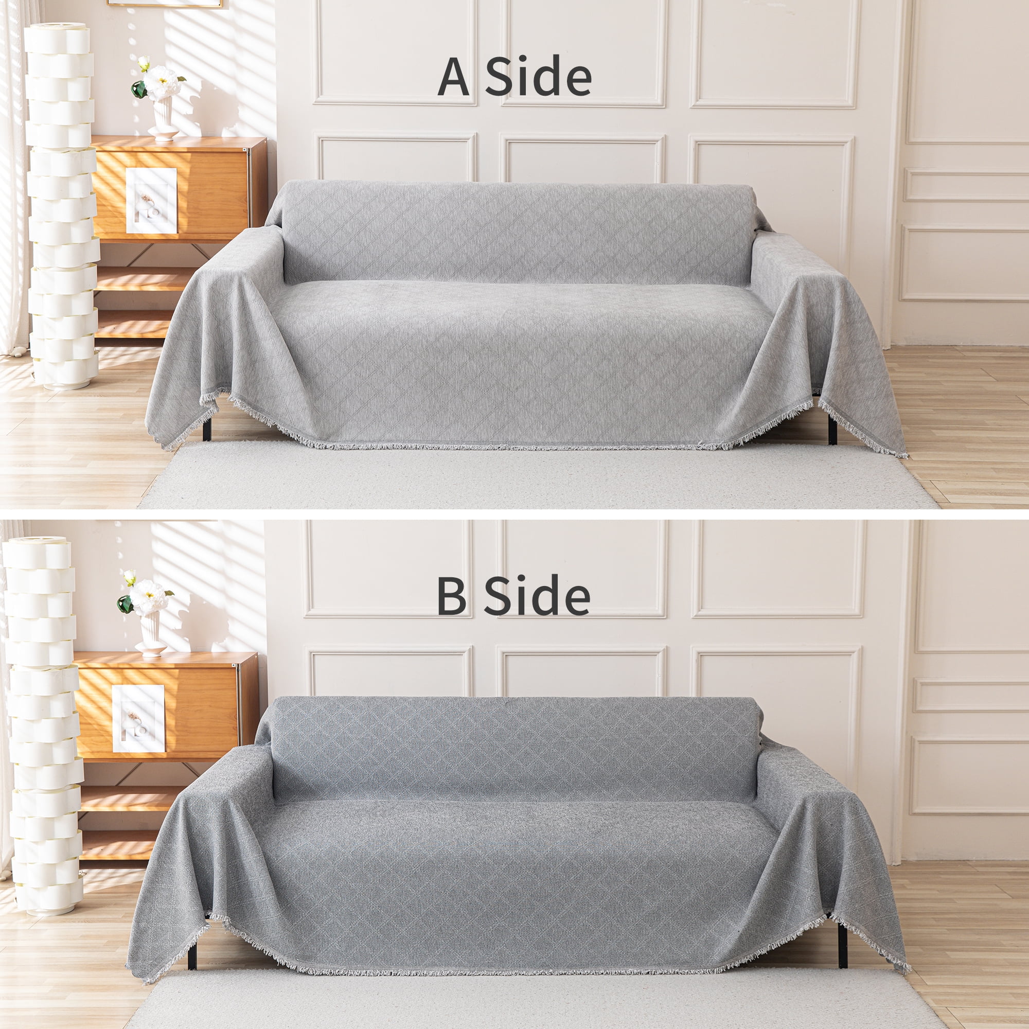 Smuge Sofa Cover, Sofa Slipcovers Couch Covers Protector 3 Cushion Throw Sofa Towel for L Shaped Couch Suitable for All Seasons (71"x 118", Light Gray)