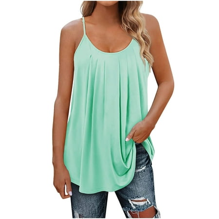 Mrat Camisole with Built In Bra Women Summer Fashion Casual Sleeveless Round-Neck Solid Tank Tops Blouse Vests Backless Tank Tops for Women S-199 Mint Green M