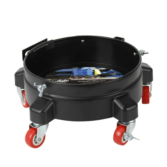 Auto Drive 12-inch Heavy Duty Plastic Garage Bucket Dolly, 5 Wheel with Lockable Casters