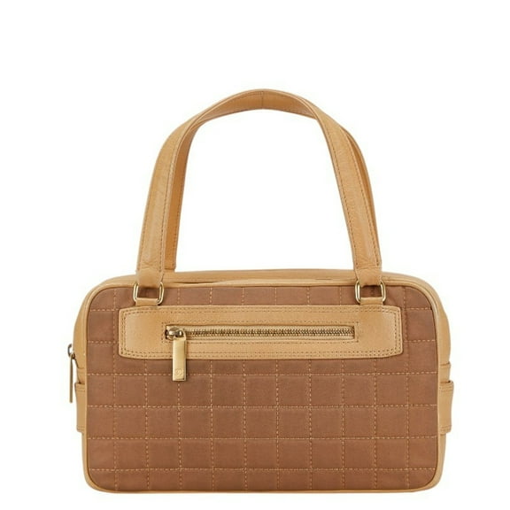 Pre-Owned Chanel Chocolate Bar Handbag Beige Brown Canvas Leather Women's CHANEL