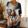 thumbnail image 2 of Idoravan Womens Tops Dressy Casual 3/4 Sleeve Women's 3/4 Sleeve V-Neck Pullover Casual Loose-Fitting Printed Top E Multicolor XXl, 2 of 5