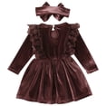 thumbnail image 2 of IBTOM CASTLE Vintage Princess Toddler Baby Girl Long Sleeve Velvet Ruffle Tutu Lace Dress Xmas Wedding Birthday Party Fall Winter Clothes 9-12 Months Brown, 2 of 8