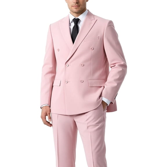 Beauty-Emily Men’s Double Breasted Suit Set, 2 Pcs Peak Lapel Blazer & Pants, Slim Fit Formal Wear for Wedding, Prom & Party