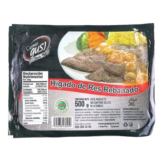 Hígado de res rebanado Carnes Gusi 500 g