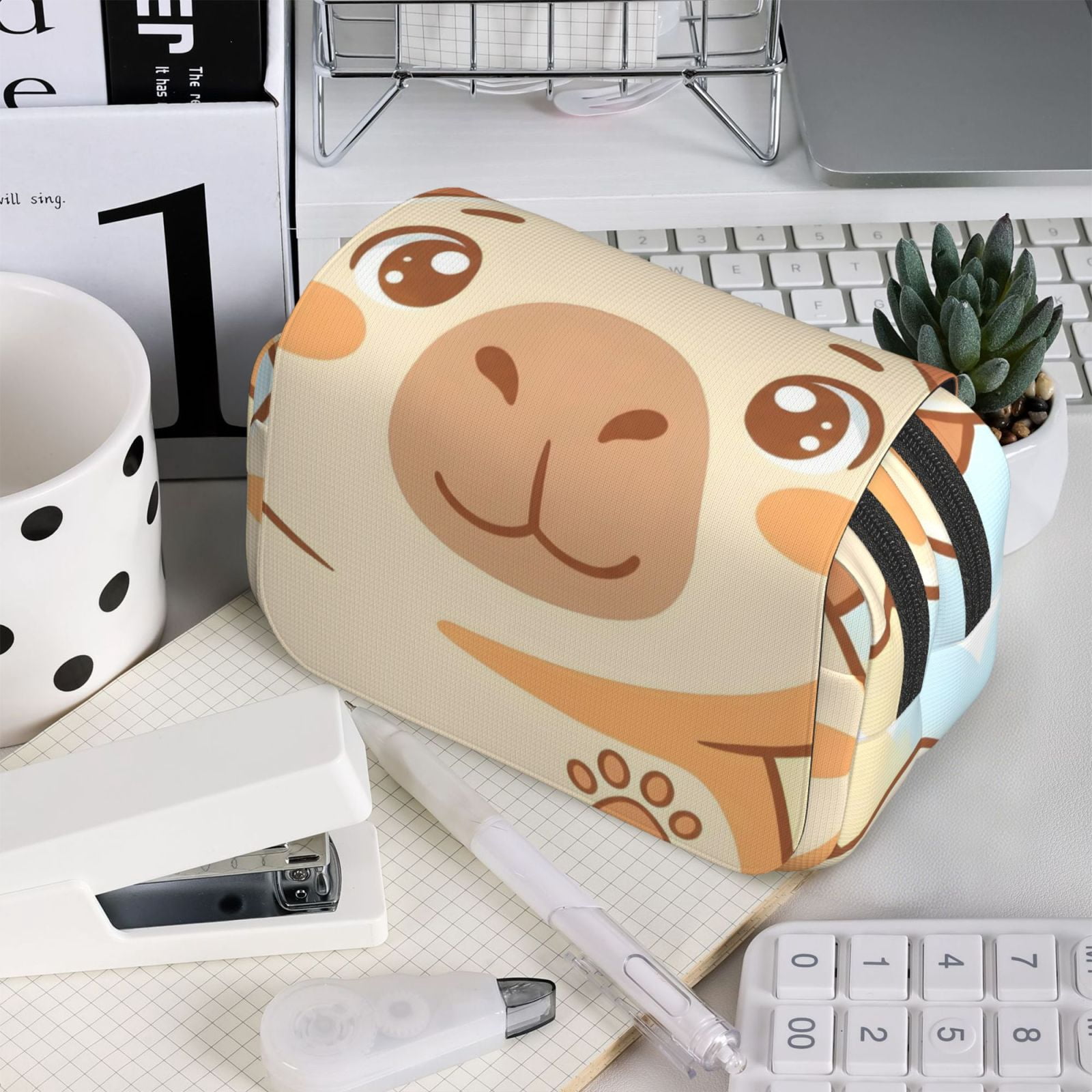 Large-Capacity Flip-Top Double-Layer Pencil Case, Multi-Functional Pocket Pen Case, Durable Stationery Organizer Cute Capybara Design 5