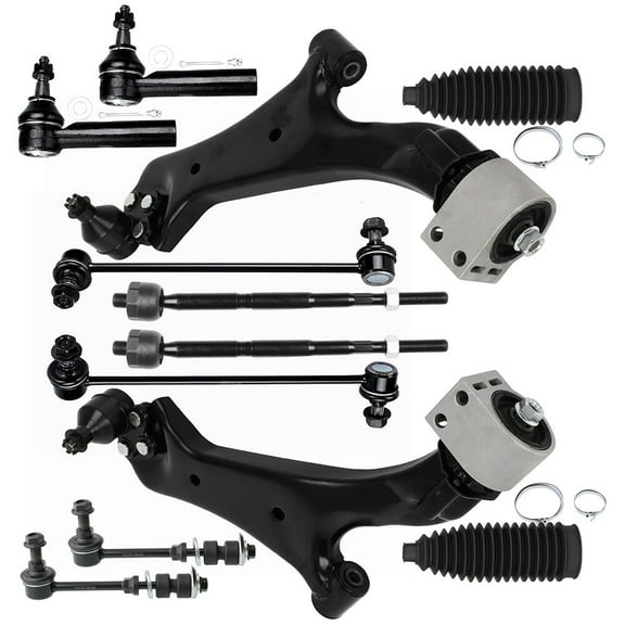 SCITOO 12pcs Suspension Kit Lower Control Arm w/ Ball Joint Inner Tie Rod End Outer Tie Rod End w/ Boots Sway Bar End Link Fit 2010-2017 For Chevrolet Equinox 2010-2017 For GMC Terrain