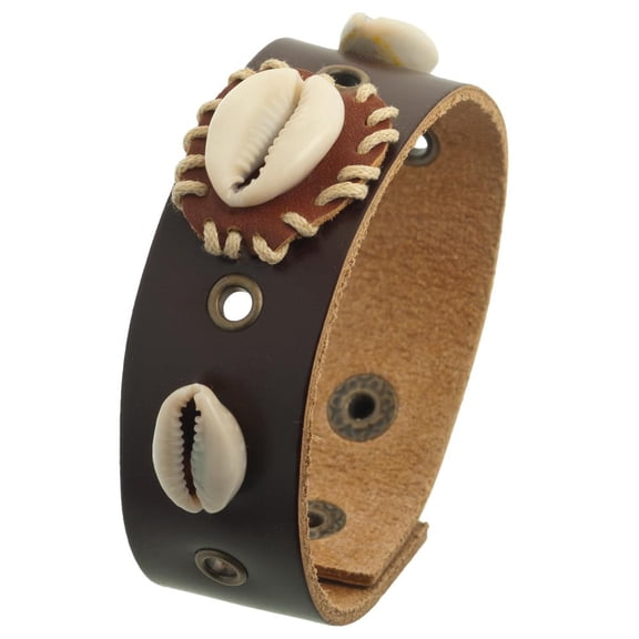 Tribal Shell Leather Wristband