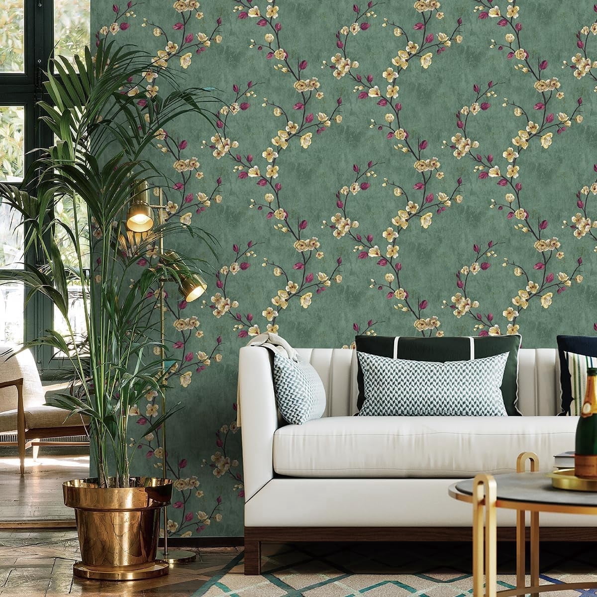 (4 pack) UMIGGEE Floral Peel and Stick Wallpaper Green Floral Contact Paper 17.7-in x 118-in Removable Wallpaper Self Adhesive Wallpaper Wall Paper for Home Decor Wall Covering Old Furniture Renovation