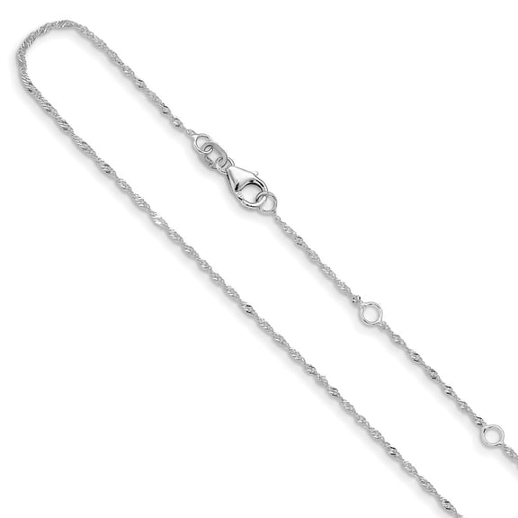 Diamond2Deal 10k White Gold 1.25mm Singapore 1in 1in Adjustable Chain Necklace for Women 18"