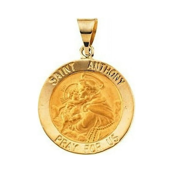 14K Gold Saint Anthony Hollow Religious Medal - Solid 14k Yellow Gold, 3/4 Inch