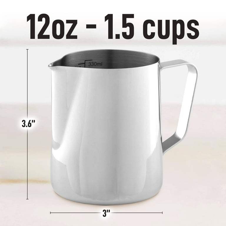 Frothing Pitcher Best Milk Frother Steamer Cup - Easy to Read Creamer Measurements Inside - Foam Making for Coffee Matcha Chai Cappuccino Latte & Hot