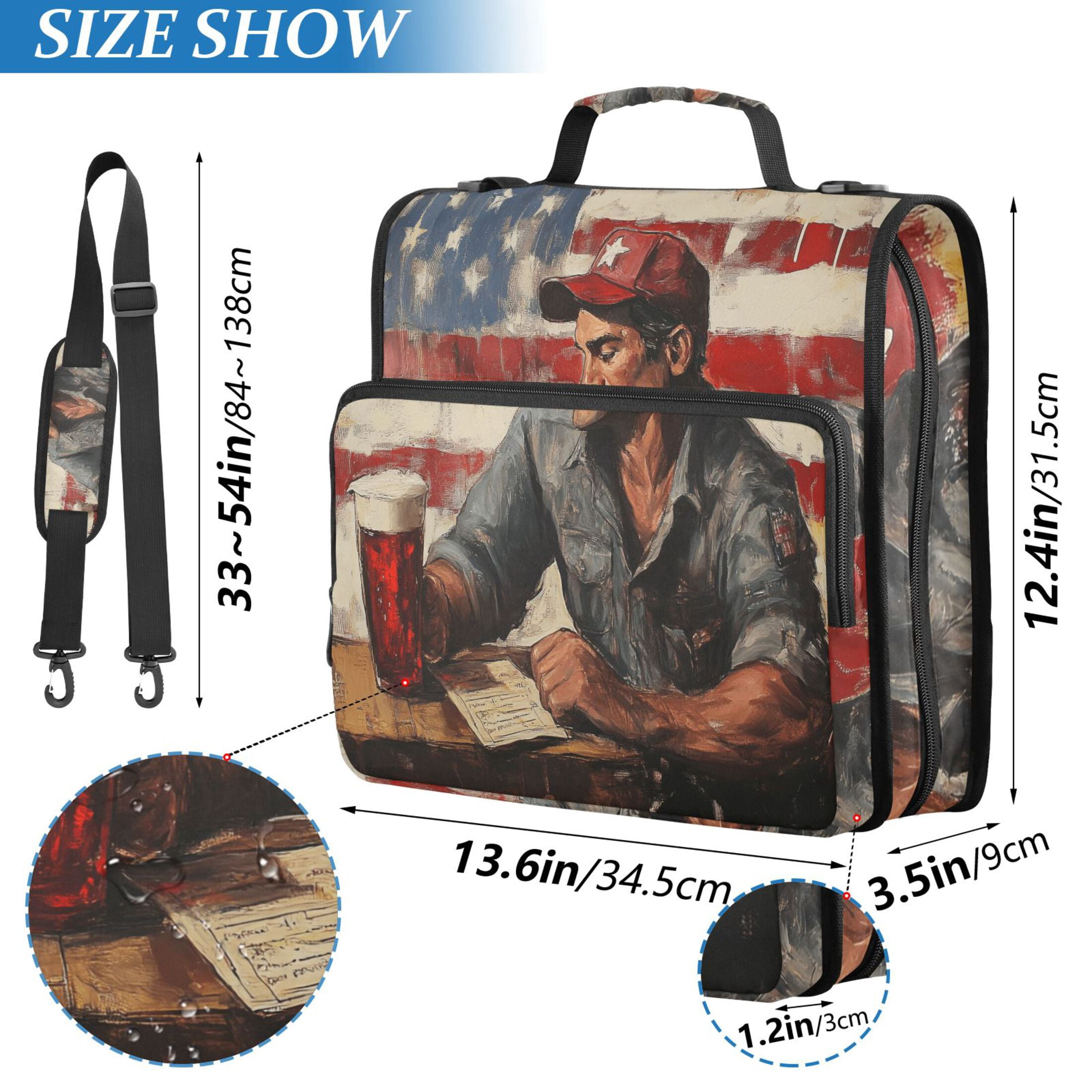 3 Ring Zipper Binder with Shoulder Strap Waterproof Trapper Keeper 2 Inch D-Ring 500 Sheets Capacity American Worker and Flag