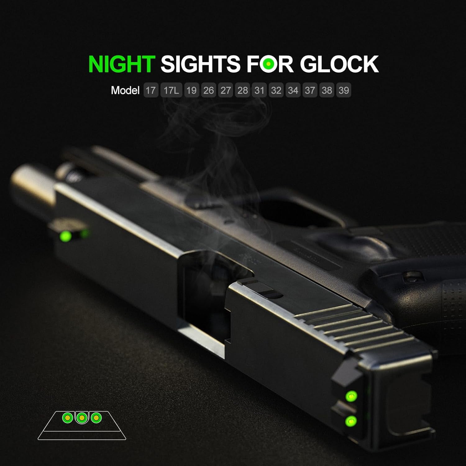 Feyachi NS16 Night Sights Glow in The Dark for G lock Gear17 17L 19 26 27 33 34 38 39, NO TRITIUM