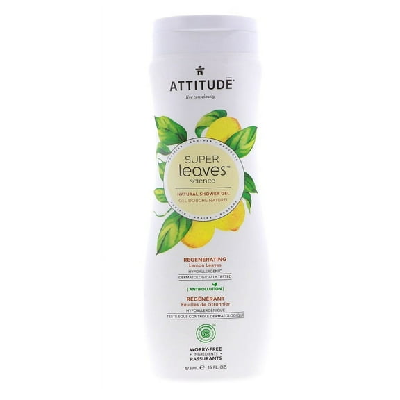 Attitude Natural Care Super Leaves Science Regenerating Shower Gel, Lemon Leaves, 16 oz