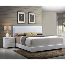 Contemporary White Finish Furniture 3pc Bedroom Set Queen Bed LED Headboard 2x Nightstands Panel Chrome Leg
