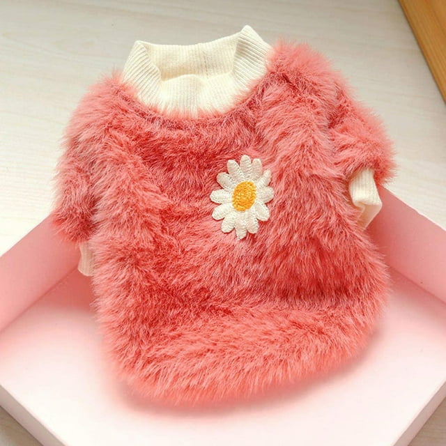 SIfdSeng Chandail à Capuchon pour Chien pour Petits Chiens Garçon Chandails pour Petits Chiens Fille Style Marguerite Peluche Col Rond Chandail à Fleurs Chemise pour Chien pour Petits Chiens Fille Chandails à Capuchon pour Chien Noir