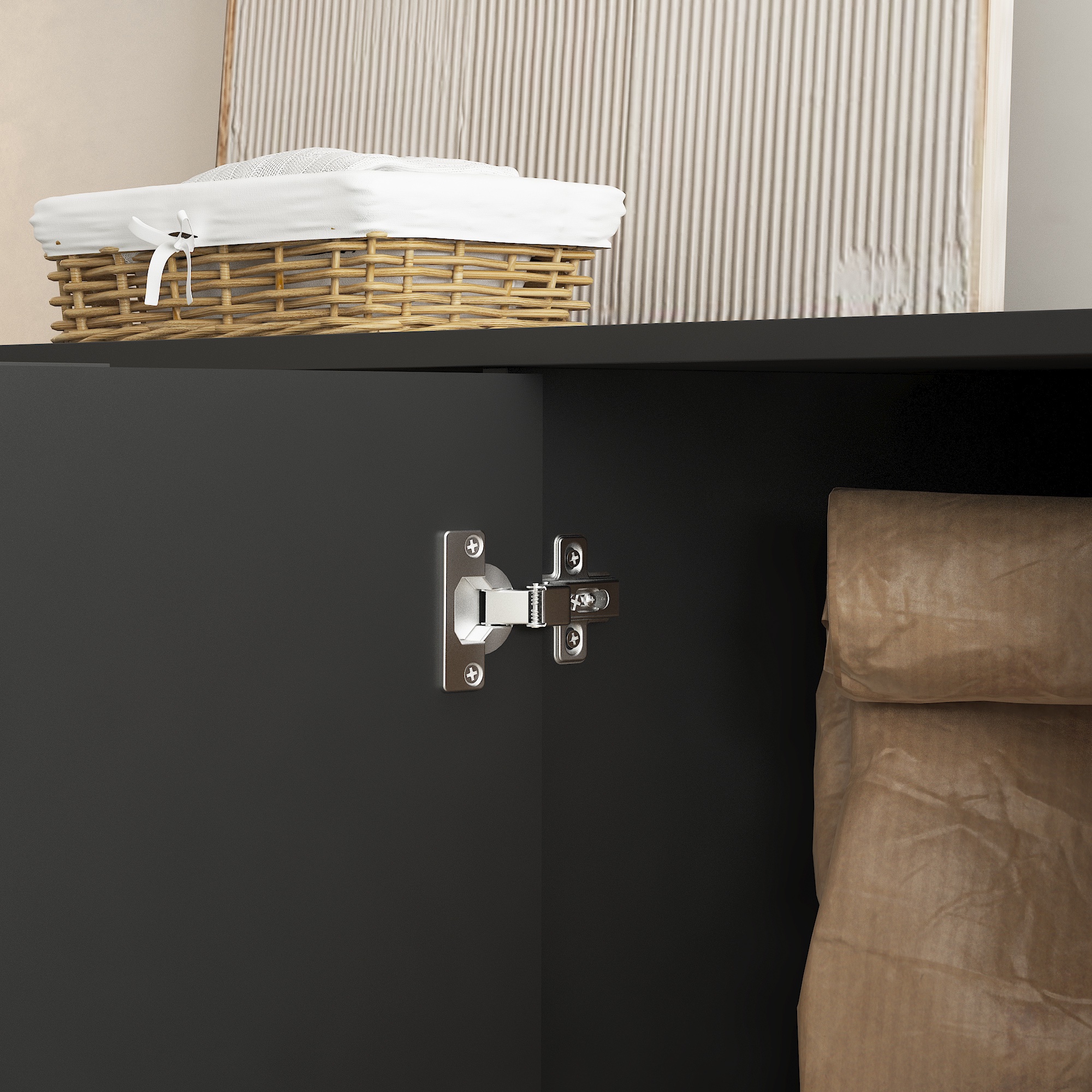 PORKISS 55.1" Fluted Sideboard, Modern Wood Buffet Cabinet with Storage, Accent Cabinet with Adjustable Shelves for Dining Room, Living Room & Entryway, Black