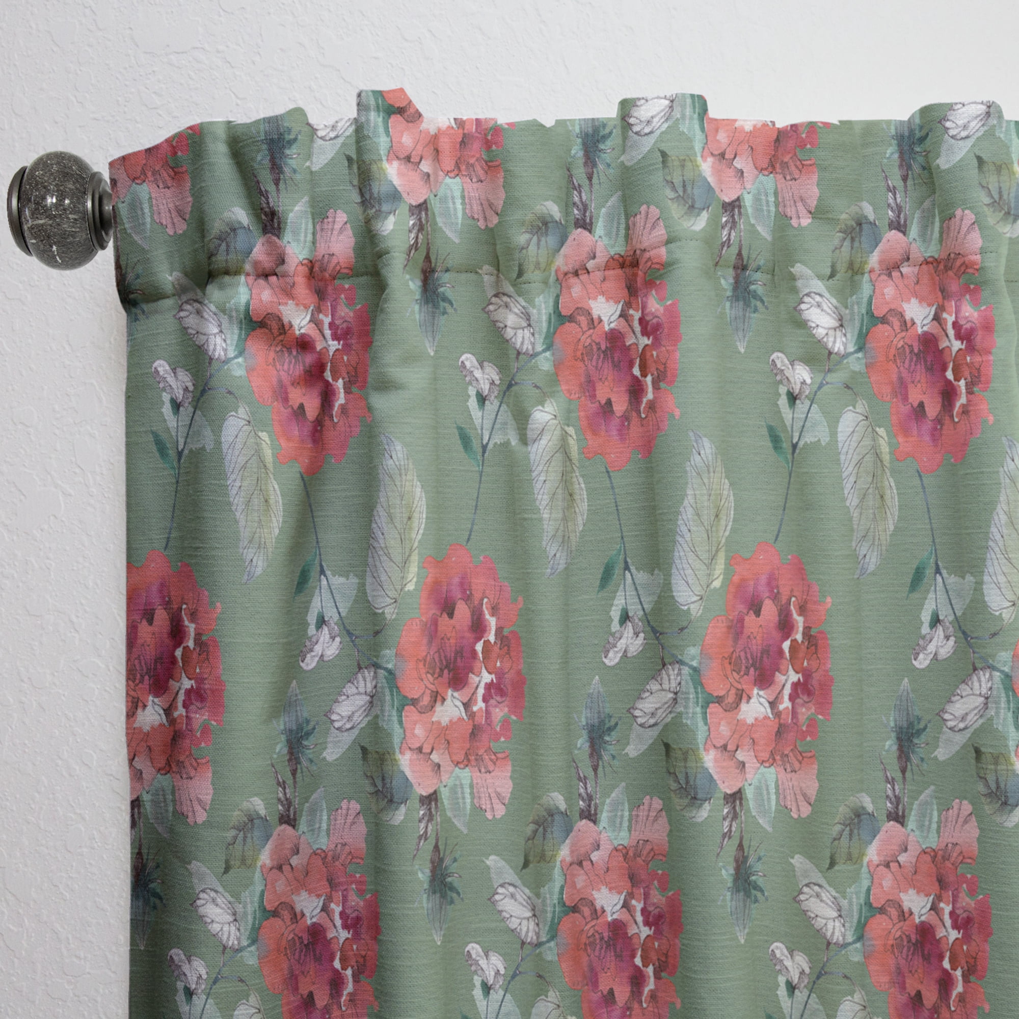 Designart 'Flowers With Green Leaves I' Floral Curtain Panel