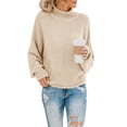thumbnail image 5 of Fall Winter Women Long Sleeve Cable Knit Sweater Batwing Turtleneck Pullover, 5 of 6