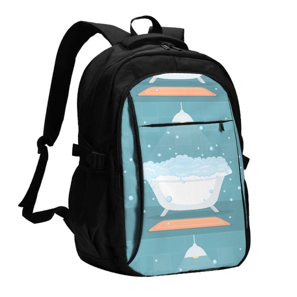 Balery Bathtub with Soap Bubbles Mochila con carga USB para hombre y mujer - Mochila impermeable y antirrobo para portátil con puerto USB para viajes, trabajo, estudios y universidad