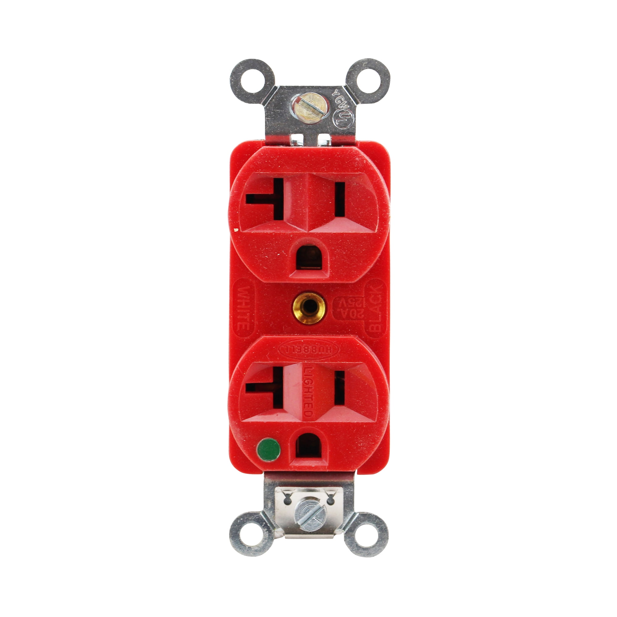 Hubbell 5362ILHR Duplex Receptacle Hospital Grade Lighted Face 2P 3W