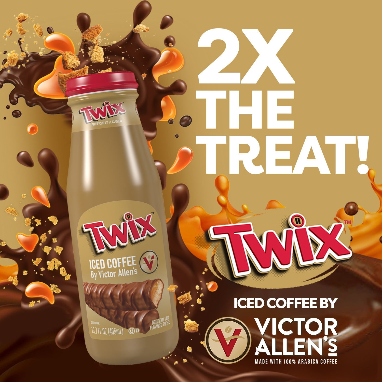 Victor Allen's Coffee Twix Iced Coffee Latte, Ready to Drink, Cow Milk, 13.7 oz Bottles