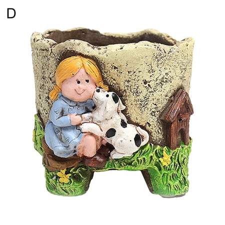 Grandest Birch Creative Flower Pot Hand-crafted Cement Little Girl Plant Pot with Drain Hole for Desktop Flower Pot