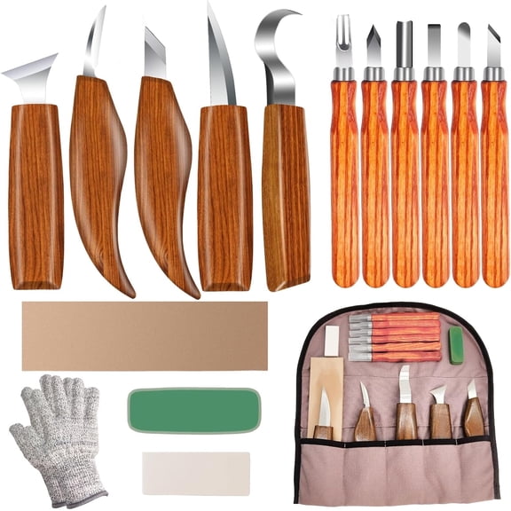 Wood Carving Kit 16PCS, Whittling Knife Set with Gloves, Sharpening Stone & Storage Bag, Wood Carving Tools for Beginners and Adults DIY