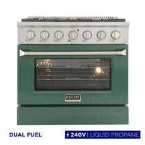 36 in. 5.2 cu. ft. Dual Fuel Range for Propane Gas Sealed Burners in Green.