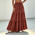 thumbnail image 2 of Women Polka Dot Midi Skirt Large Ruffle Hem Tie Waist A Line Flowy Casual Skirt with Drawstring for Daily Wear Red XL(XL), 2 of 7