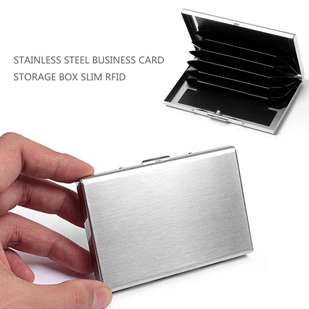 Case Card Holder Gift ID Credit Wallet Silver Stainless Steel Practical 