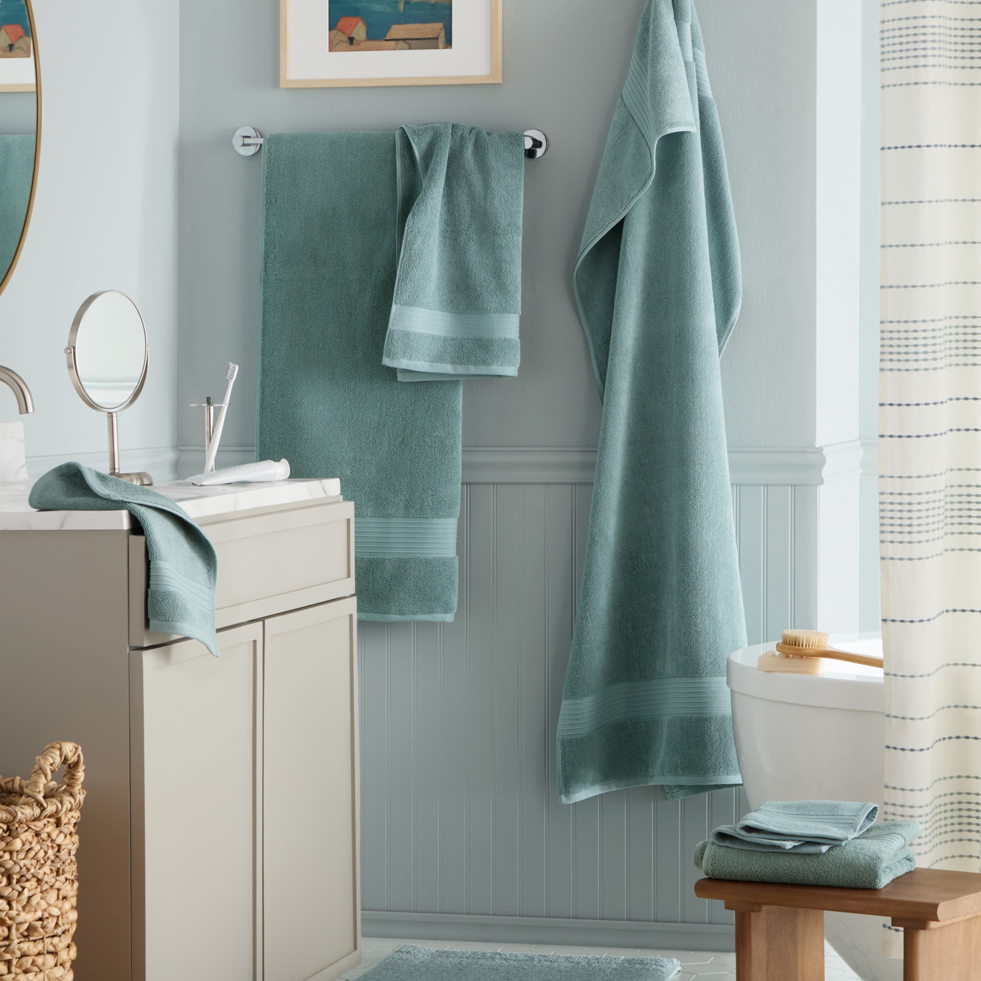 TOWN & COUNTRY EVERYDAY 6-Piece Assorted Solid Dobby Border Set, 2-Bath Towels, 2-Hand Towels, 2-Washcloths, 100% Cotton, Plush & Absorbent 650GSM, Aqua Blue