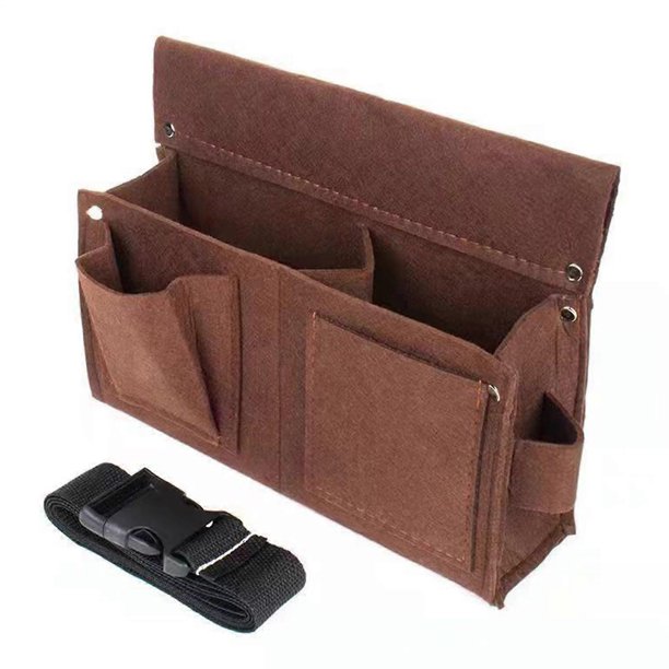 Tool Belt Bag, MultiPocket Tool Belt Garden Bag, Adjustable Shoulder Strap, Heavy Duty Supply Bag for Electricians Carpenter Construction Brown Large