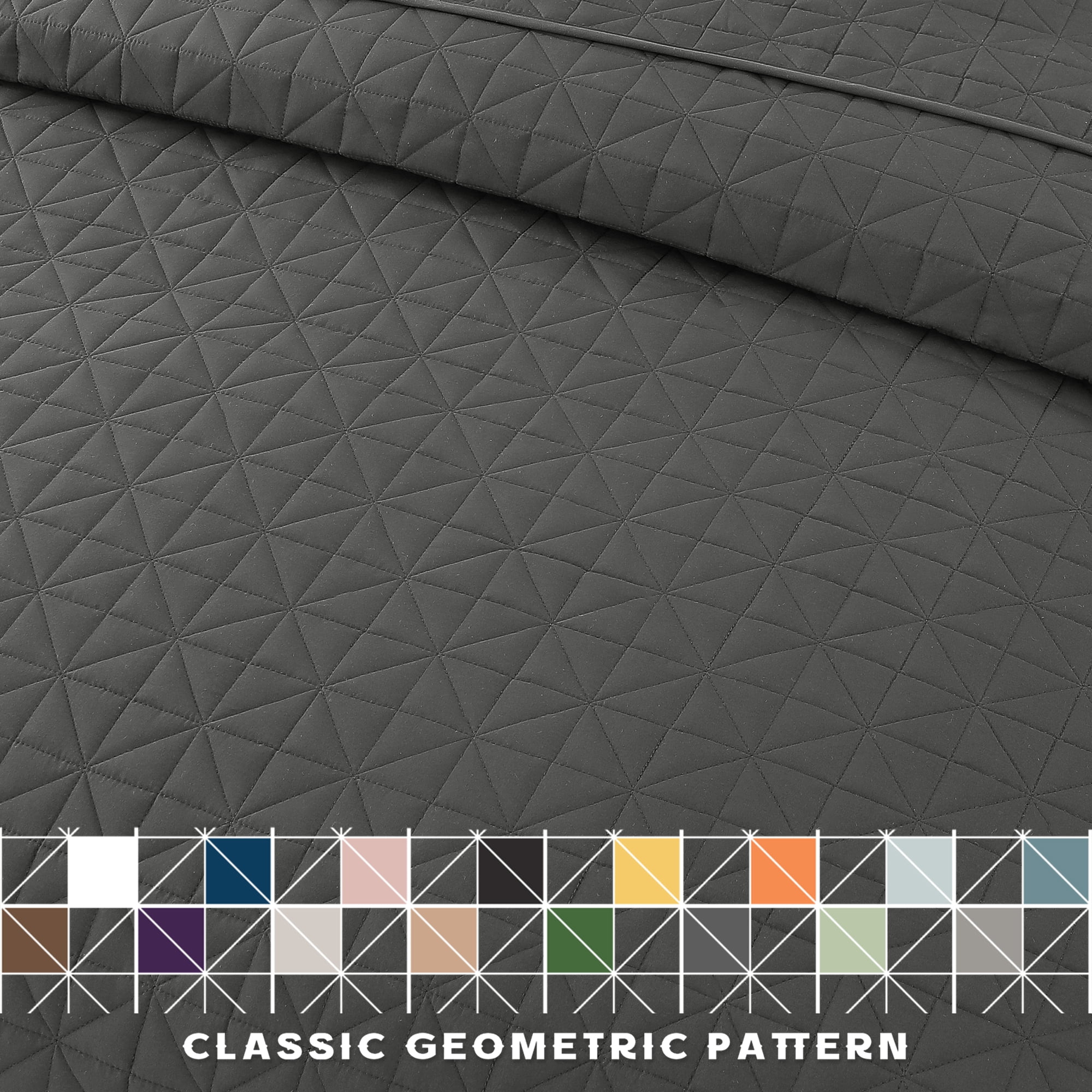 Exclusivo Mezcla King Size Quilt Bedding Set, Lightweight Soft Grey King Bedspreads Coverlets with Geometric Stitched Pattern