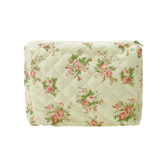 Unique Bargains 1 Pc Medium Floral Cosmetic Makeup Bag Pink Polyester Cotton