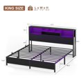 King Size Bed Frame with Bookcase Headboard, Metal Platform Bed Frame