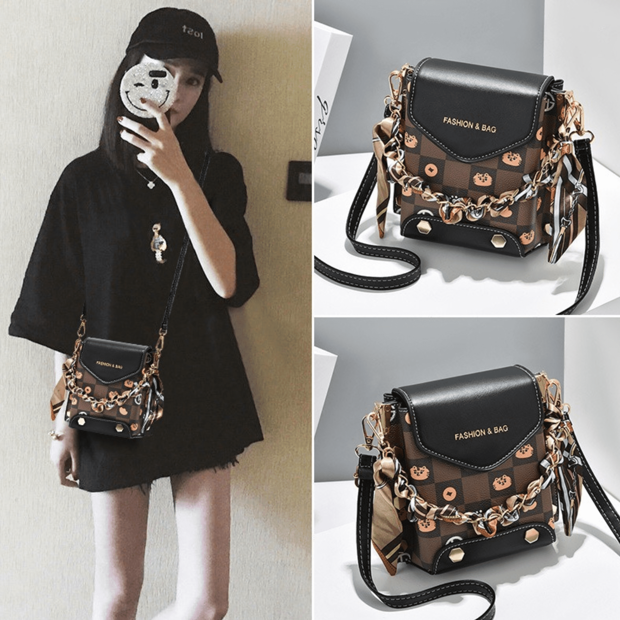 Small Crossbody Shoulder Bags for Women Trendy Vegan Leather Bag, Brown