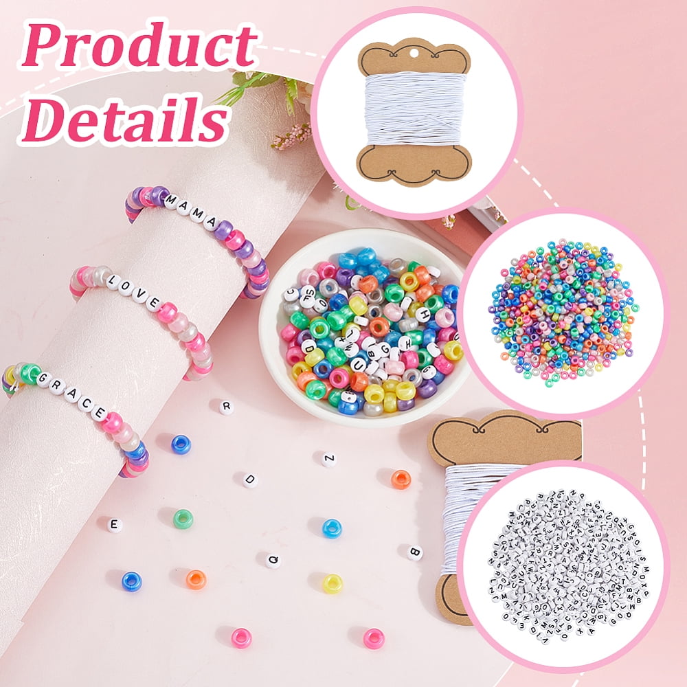 DIY Bracelets Making Kits Including Acrylic Beads and Elastic Cord Rondelle & Letter Mixed Color 7x4mm Hole: 1mm 1200pcs/set