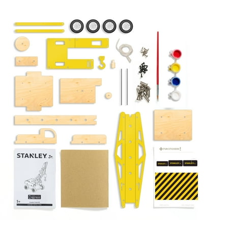 UPC: 0878834003777 | STANLEY Jr DIY Yellow Lifting Crane Kit for Kids – Easy Assembly Crane Building Kit – Wood Crane Toy Craft – Wood  Paint & Decals Included
