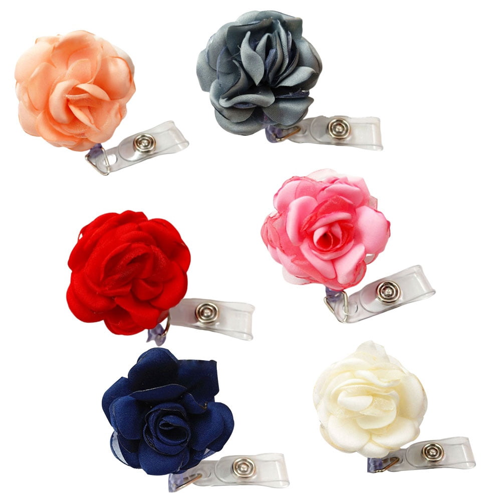 FOMIYES 6-Pack Retractable Badge Reels with Floral Design, Assorted Colors for Office Badge Holders and Name Tags