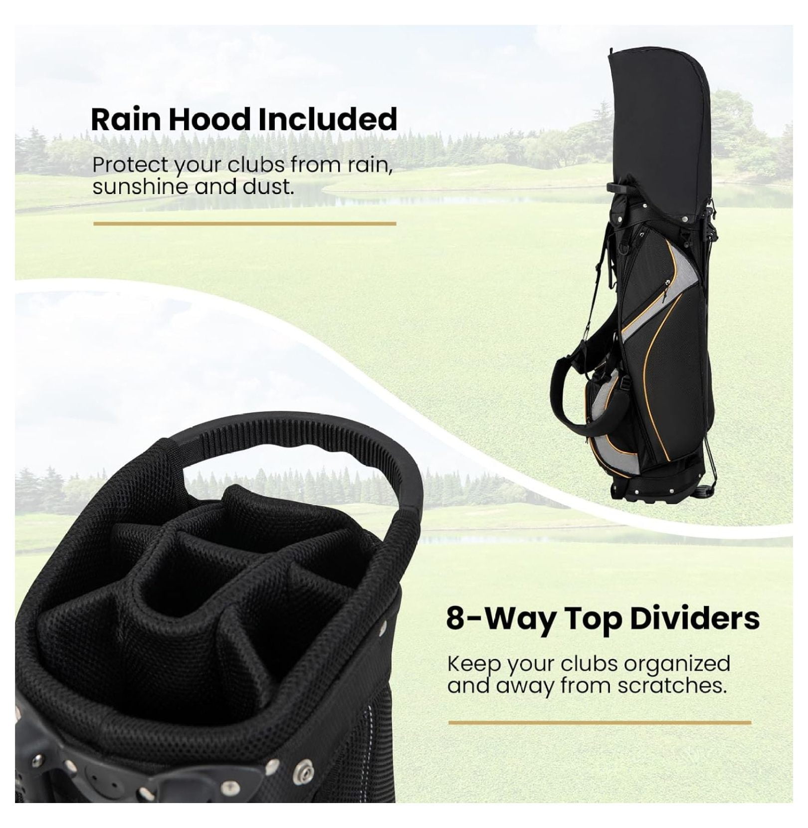 Lightweight Golf Stand Bag with 8 Way Top Dividers and Cooler Pockets