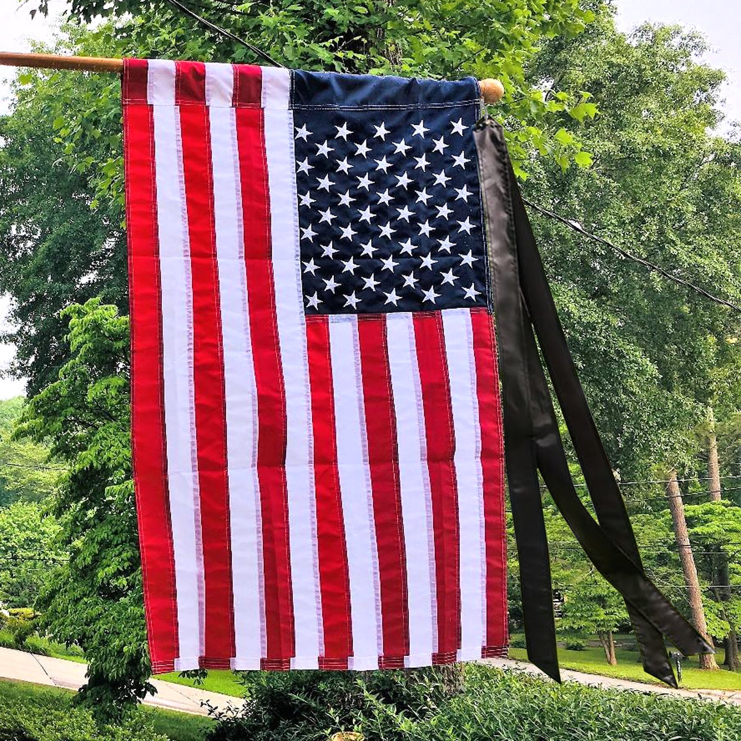 Anley Flag Mourning Streamer (Ideal for 3x5 FT Flag) Half-Mast Mourning Ribbon - Double Stitched - Honoring The Fallen Half-Staff Mourning Streamer