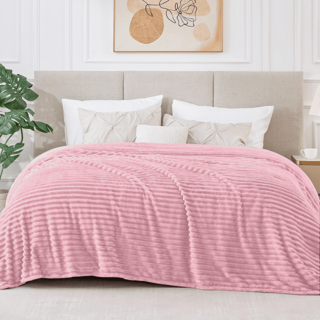 Cobija Tamaño King para Sofá, Sillón, Cama, Cobija de Cama Súper Suave de 230GSM a Rayas Beige para Oficina, Picnic, Viaje, Recámara, Cálida, Acogedora, Ligera, Decoración Del Hogar, Cobija para Toda
