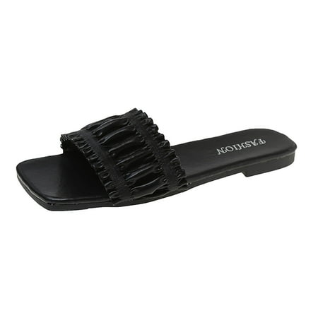 

Slippers For Women Ladies Shoes Summer Fashion Pleated Flat Breathable Beach Sandals