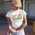 thumbnail image 2 of Just a Girl Who Loves Chickens, Chicken Lover Girls or Women Quote, Groovy Retro Wavy Text Merch Gift, Tan T-Shirt, Medium, 2 of 5