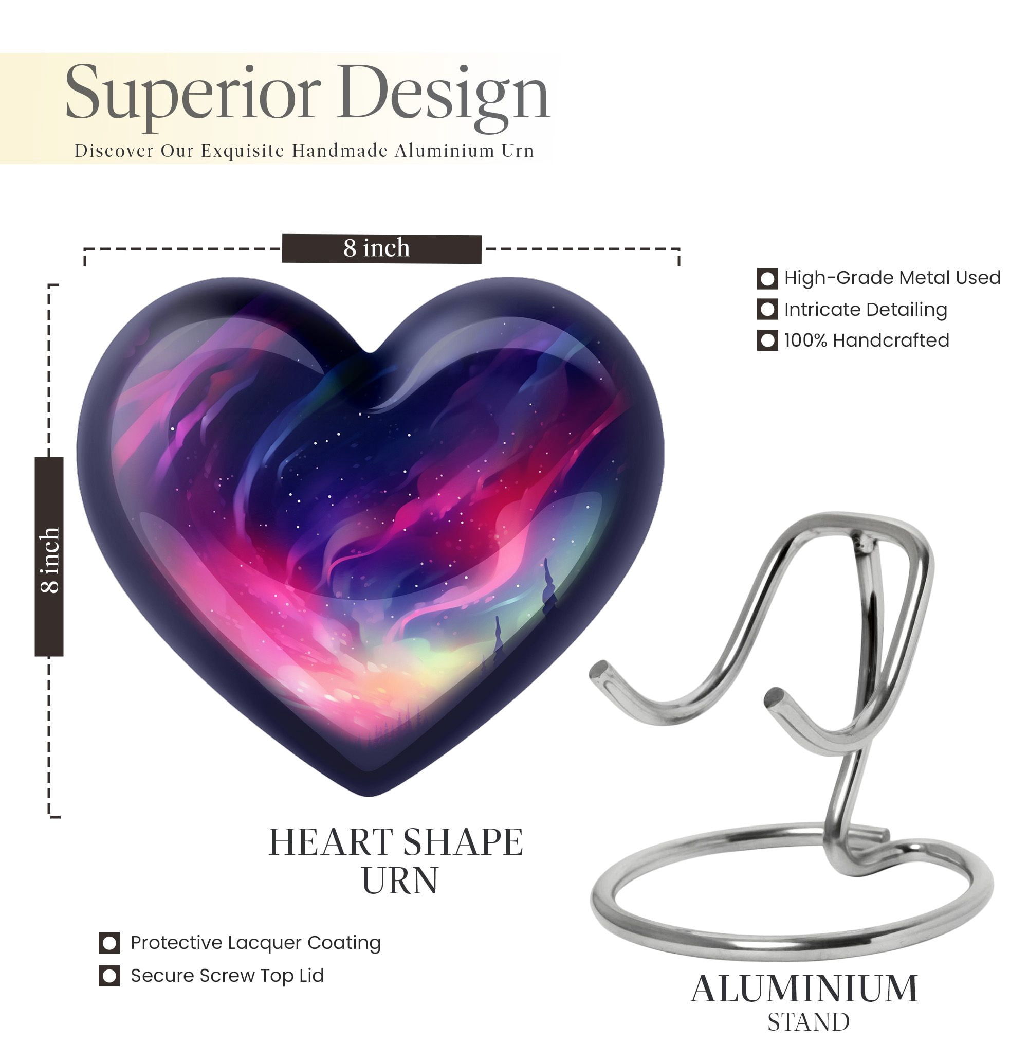 Aurora Borealis Urn For Human Ashes - Cremation Urn Human Ashes - Burial Urns For Cremated Remains - Large Urns For Human Ashes Adult Female - Cremation Urns For Burial In Ground (Size -8inch)